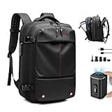 ADKBO Vacpack Backpack, Airback Backpack with Pump, 60L Expandable Backpack with Vacuum Compression, Waterproof and Anti-Theft Air Vacuum Backpack for Travel (Black, With Air Pump)