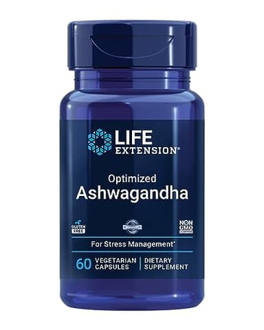 Life Extension Optimized Ashwagandha - Stress Management Supplement for a Healthy Stress Response, Focus, Memory, Stress Relief - Vegetarian, Gluten-Free, Non-GMO, 60 Capsules