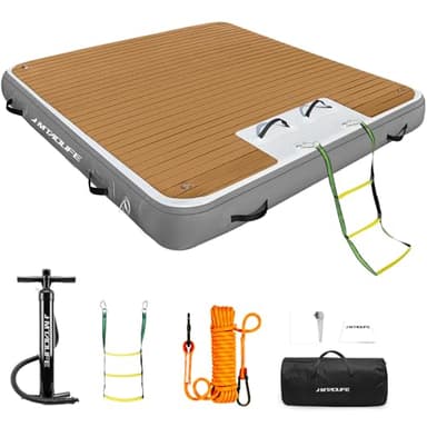 Hmtaolife Inflatable Floating Dock with Wood Grain EVA, Non-Slip Water Floating Dock Swim Platform with Detachable Ladder Swim Deck Raft Water Platform for Lake Pool Ocean
