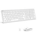 iClever Wireless Keyboard and Mouse, GK08 White Keyboard Mouse Combo, Ergonomic, Quiet, Full Size Design with Number Pad, 2.4G Connection for Windows and Computer