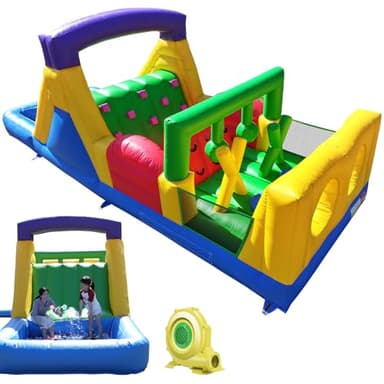 22ft Commercial Bounce House for Big Kids, 100% PVC Inflatable Obstacle Course Bounce House with Water Slides&Ball Pit, Heavy Duty Big Bouncer House with Blower, Backyard Outdoor Party (22x8x8.2ft)