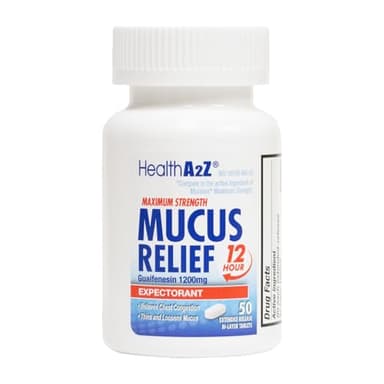 HealthA2Z® Mucus Relief | Guaifenesin 1200 mg | 50 Tablets | 12 Hour | Expectorant | Relieves Chest Congestion | Thins and Loosens Mucus (50 Tablets)