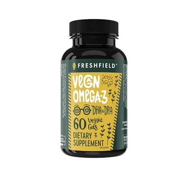 Freshfield Vegan Omega 3, Algae (Algal) Oil, Fish Oil Free Company, Third Party Tested, Carrageenan Free, DHA Supplement w/DPA, Plant Based Omega. Supports Heart, Brain, Joint Health