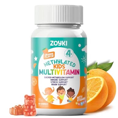 Zoyki Methylated Multivitamin Gummies for Kids - Children’s MTHFR Support Supplement with B Complex 5-MTHF Folate (L-Methylfolate) B1 B3 B6 B12 Biotin Vitamins A C D3 E - Vegan Gluten-Free Sugar-Free