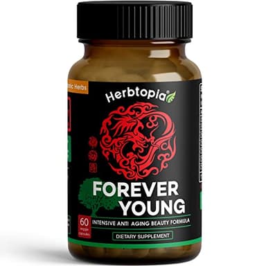 Herbtopia Forever Young Longevity Supplement for Immunity, Anti Gray Hair, Telomere Lengthening & Happy Mood w/Ginseng, Astragalus, Lions Mane, Reishi Mushroom, Codonopsis | Organic - 60 Caps
