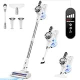 Trucozie Cordless Vacuum Cleaner, 8-in-1 Lightweight Stick Vacuum with 45mins Runtime, Powerful Suction, Rechargeable Cordless Vacuum for Carpet, Tile, Pet Hair, Hardwood Floors, White