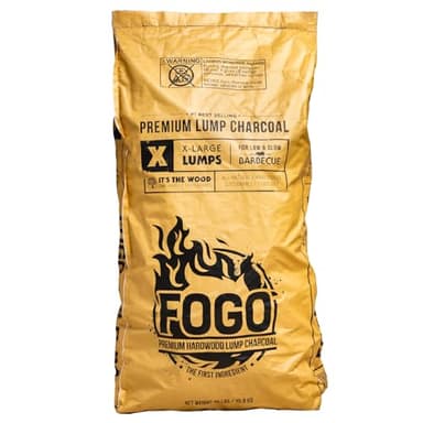 FOGO Super Premium Hardwood Lump Charcoal, Natural, Large Sized Lump Charcoal for Grilling and Smoking, Restaurant Quality, 35 Pound Bag