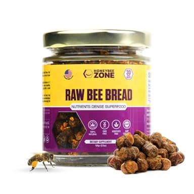 HONEYBEEZONE-Raw Bee Bread-Perga, Fermented Bee Pollen Superfood, Single Ingredient Food, Nutrient-Dense, Naturally Fermented, Non-GMO, Gluten-Free, 3.5 oz