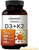 NatureBell Vitamin D3 5000 K2 (MK7) with Virgin Coconut Oil, 240 Softgels, 100mcg, 2 in 1 Support, Duo-Ack | 8 Months Supply | Third Party Tested, Non GMO & No Gluten