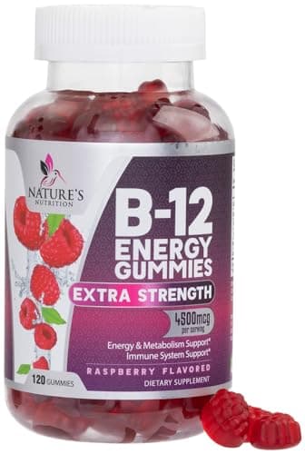 B12 Energy Gummies - 4500 mcg Per Serving Extra Strength Vitamin B12 Chewables - Dietary Supplement for Energy Metabolism & Immune Support - For Women, Men, & Kids - Natural, Berry Flavor - 120 Count
