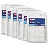 Avery Multi-Use Removable Labels, 3/4 Inch Round Stickers, White, Non-Printable, 315 Labels Per Pack, 6-Pack, 1,890 Blank Labels Total (36738)