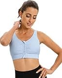 Zip Front Closure Surgical Sports Bra, Post Breast Surgery Mastectomy Compression Nursing Bra with Removable Pads Baby Blue