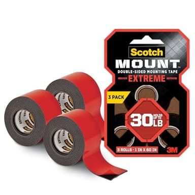 Scotch Mount Extreme Double-Sided Mounting Tape, Black, 1 in x 60 in, 3 Pack