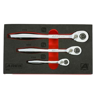 ARES 42067 – 120 Tooth Ratchet Set – 1/4-Inch, 3/8-Inch, and 1/2-Inch Drive - 3 Degree Swing Arc – Reversible Ratcheting Mechanism - Ergonomic Handle and Professional Gear Structure