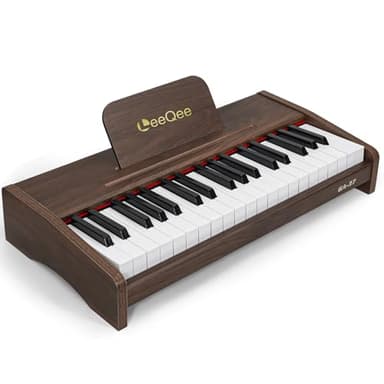 LeeQee 37-Key Wooden Kids Piano Keyboard - Electronic Music Toy with Pro Sound, Educational Learning Modes & Portable Power - Best Toddler Educational Gift for Aspiring Musicians