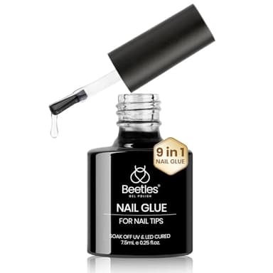 Beetles 9 in 1 Nail Glue Gel for Nail Tips and Clear Acrylic Nails Long Lasting, Curing Needed UV Extension Glue for False Nail Tips and Press on Nails, Spring Nail Art