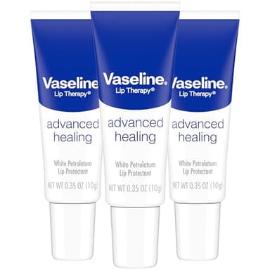Vaseline Lip Therapy Advanced Healing 3-Pack – White Petroleum Moisturizing Lip Balm for Extremely Dry Lips, 0.35 Oz Ea