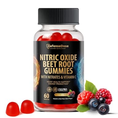 Defense Dose Beet Root Gummies - Advanced Nitric Oxide Blood Pressure & Heart Soft Chews Support Supplement - Men Women Natural Chewable Beets for Cardiovascular Health & Energy - Sugar-Free Vegan