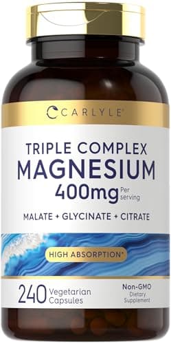 Carlyle Triple Magnesium Complex | 400 mg | 240 Capsules | Magnesium Malate, Glycinate & Citrate | Vegetarian, Non-GMO, and Gluten Free Supplement