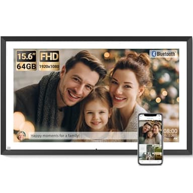 BSIMB 15.6 Inch Digital Picture Frame, 64GB 1920x1080 FHD Large Digital Photo Frame WiFi Photo Frame Electronic Touchscreen, Share Pictures/Videos via App/USB/SD Easy Setup Auto-Rotate, Gift for Mom
