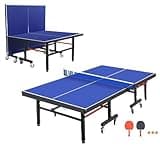 Pinklion Professional Ping Pong Table Set for Outdoor and Indoor, Foldable Table Tennis Table with Net, 2 Paddles, 3 Balls, Adjustable Feet, Easy Assembly, Blue