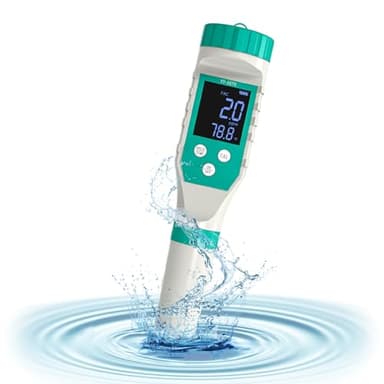 Yewhick Chlorine Tester for Pool, Pool Salt Tester and pHTester, 7 in 1 FAC Digital Salinity Tester for Saltwater Aquarium Sodium Chloride Swimming Pools Hot Tubs Spas