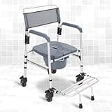 Vive Commode Shower Chair with Wheels - Bathroom & Bedside Wheelchair for Seniors, Adults, Elderly, Disabled, Handicap - Rolling Toilet Transfer Seat with Arms, Safety Footrest, & Removable Bucket