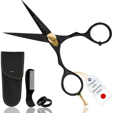 Ontaki Beard & Moustache Scissors for Men - 5.5" Japanese Steel, Black - Precision Sharp Blades, Ergonomic Finger Rest & Adjustable Tension Screw for Perfect Trimming - Beard Grooming Scissors
