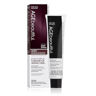 AGE beautiful Permanent Hair Color Dye Liqui Creme | 100% Gray Coverage | Anti-Aging Haircolor | Biotin for Thicker, Fuller Hair | Professional Salon Coloring | 6NRV Light Neutral Red Violet Brown