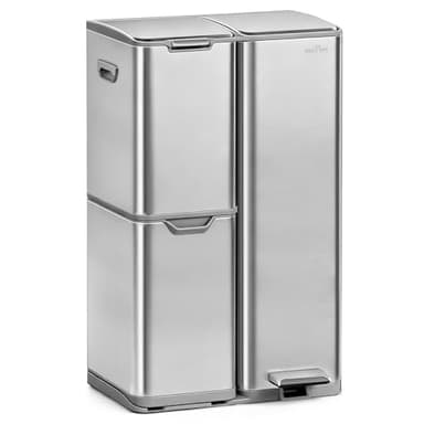 mVm 16 Gal Kitchen Trash Can, 3 Compartment Garbage Can, Heavy Duty Anti Fingerprint Brushed Recycling Bin for Office Home（Tin）