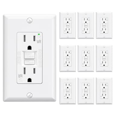 ELEGRP Outdoor GFCI Outlet 15 Amp, Self-Test GFI Electrical Outlet with Narrow Design, Tamper Resistant GFCI Receptacle with LED Indicator, UL Listed, White, Wall Plate Included, 10 Pack