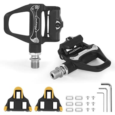 Pinsync Road Bike Pedals with Cleats Set, SPD-SL Compatible, 9/16" Wide Platform, Adjustable Tension, Includes 3 Hex Wrenches