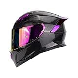 Carbon Fiber Full Face Motorcycle Helmets with Spoiler Sport Touring Street Motorcycle Helmet - Bluetooth Ready Speaker Pockets (Purple Light,M)
