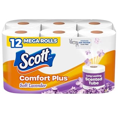Scott ComfortPlus Toilet Paper with Soft Lavender Scented Tube, 12 Mega Rolls, 310 Sheets per Roll, Septic-Safe, 1-Ply Toilet Tissue