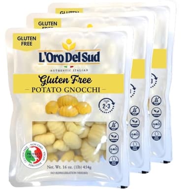 L'Oro Del Sud Pack of 3, Gluten Free Potato Gnocchi, Cooks in 2-3 Minutes, Shelf Stable, Product of Italy, NON GMO, Wheat Free, Eggs Free, Vegan