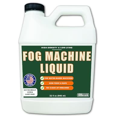 Fog Machine Liquid - 32 oz Tillbrook Fog Machine Fluid - High Density & Long-Lasting Fog Juice - Low-Lying, Universal, Water-Based Solution for Spooky Halloween Parties, Haunted Houses, & Concerts