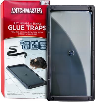 Catchmaster Rat, Snake and Mouse Traps 10Pk, Large Bulk Glue Rat Traps for Home, Adhesive Plastic Tray for Inside House, Snake, Mice, & Spider Catcher, Pest Control for House & Garage