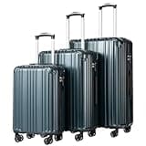 COOLIFE Luggage Expandable Suitcase PC+ABS 3 Piece Set with TSA Lock Spinner Carry on 20in24in28in (Teal, 3 piece set)
