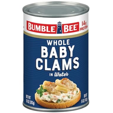 Bumble Bee Whole Baby Canned Clams, 10 oz Can - Ready to Eat - 14g Protein per Serving - Gluten Free
