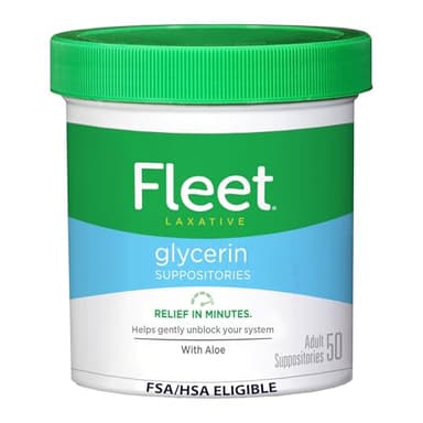 Fleet Glycerin Suppositories for Constipation Relief, Fast and Effective Stimulant-Free Laxative with Aloe Vera, 50 Count Jar