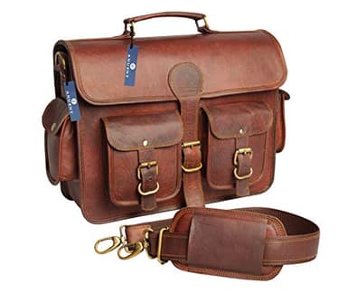 Brown Leather Briefcase for Men Vintage Mens Messenger Bag Genuine Leather Laptop Satchel Shoulder Book Bag (16 INCH BROWN)