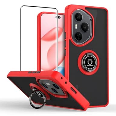 QUIETIP Case Compatible with Honor 400 Pro with Screen Protector,TPU + Hard PC Magnetic Ring Car Mount Stand Cover,Red