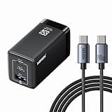 GaN 65W 3-Port USB-C Wall Charger: NOHON Fast Charger Block PD 3.0 Ultra-Slim USB C Power Adapter Foldable Plug with 140W Type-C Charging Cable Compatible with iPhone 11 12 13 14 15 MacBook (Black)
