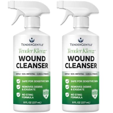 Wound Cleanser Spray, 8 oz - 2 Pack of Saline Wound Wash for Cleaning Wounds - No Rinse Solution with Adjustable Nozzle - Good for Sensitive Skin