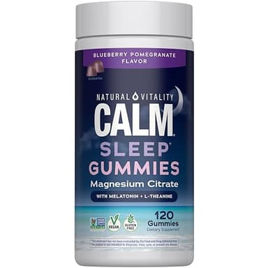 Natural Vitality SLEEP Gummies, Magnesium Supplement With Melatonin and L-Theanine, Vegan, Gluten Free, Helps the Body Ease Into Sleep, Blueberry Pomegranate 120 Count