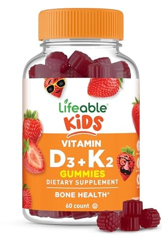 Lifeable Kids Vitamin D3 K2 Gummies | 500iu D3 and K2 100mcg | Great Tasting D3 and K2 Supplements | for Bone Health and Immunity | VIT D3 K2 for Kids | 60 Gummies