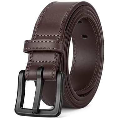 XZQTIVE Men’s Metal Free Belt Hypoallergenic Leather Belts For Jeans Dress Nickle Free TSA Belt With Black Buckle