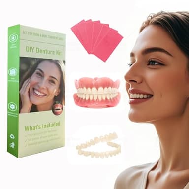 DIY Denture Kit - Top & Bottom Fake Teeth with Comfort Fit for Everyday Use, Natural-Looking Emergency Replacement Solution (Universal Sizing)-TT08