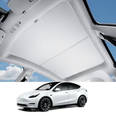 HALOBLK Non-Sag Glass Roof Sunshade with Storage Bag Designed for Tesla Model Y Accessories, Foldable Sunroof Shade with Nano-Ice-Crystal Heat Insulation Coating for 2021-2024 Model Y Accessories