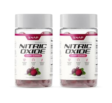 Snap Supplements Nitric Oxide Gummies - Beet Root Extract 300mg, Sugar Free Beetroot Supplement with Pomegranate Powder for Circulation & Natural Energy, 60 Vegan Gummies (2-Pack), Cherry Flavor